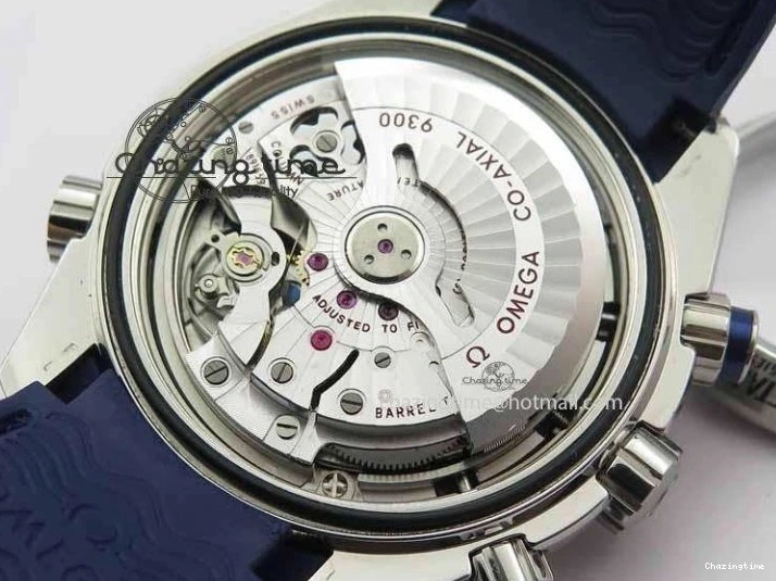 0203 Chic Planet Ocean Master Chrono 45mm SS OM 1:1 Best Edition Blue Dial On Blue Rubber Strap A 8172